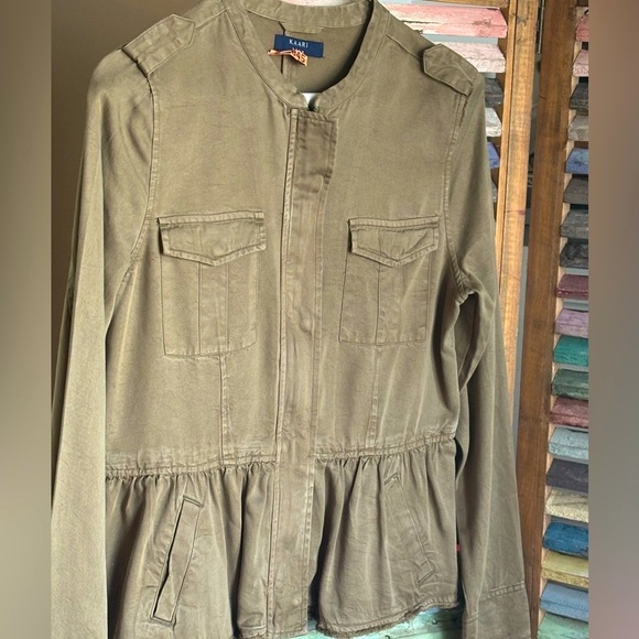 Kaari Blue Olive Green Utility Military Jacket. Peplum Style Women’s Sz-M EUC - Picture 1 of 14